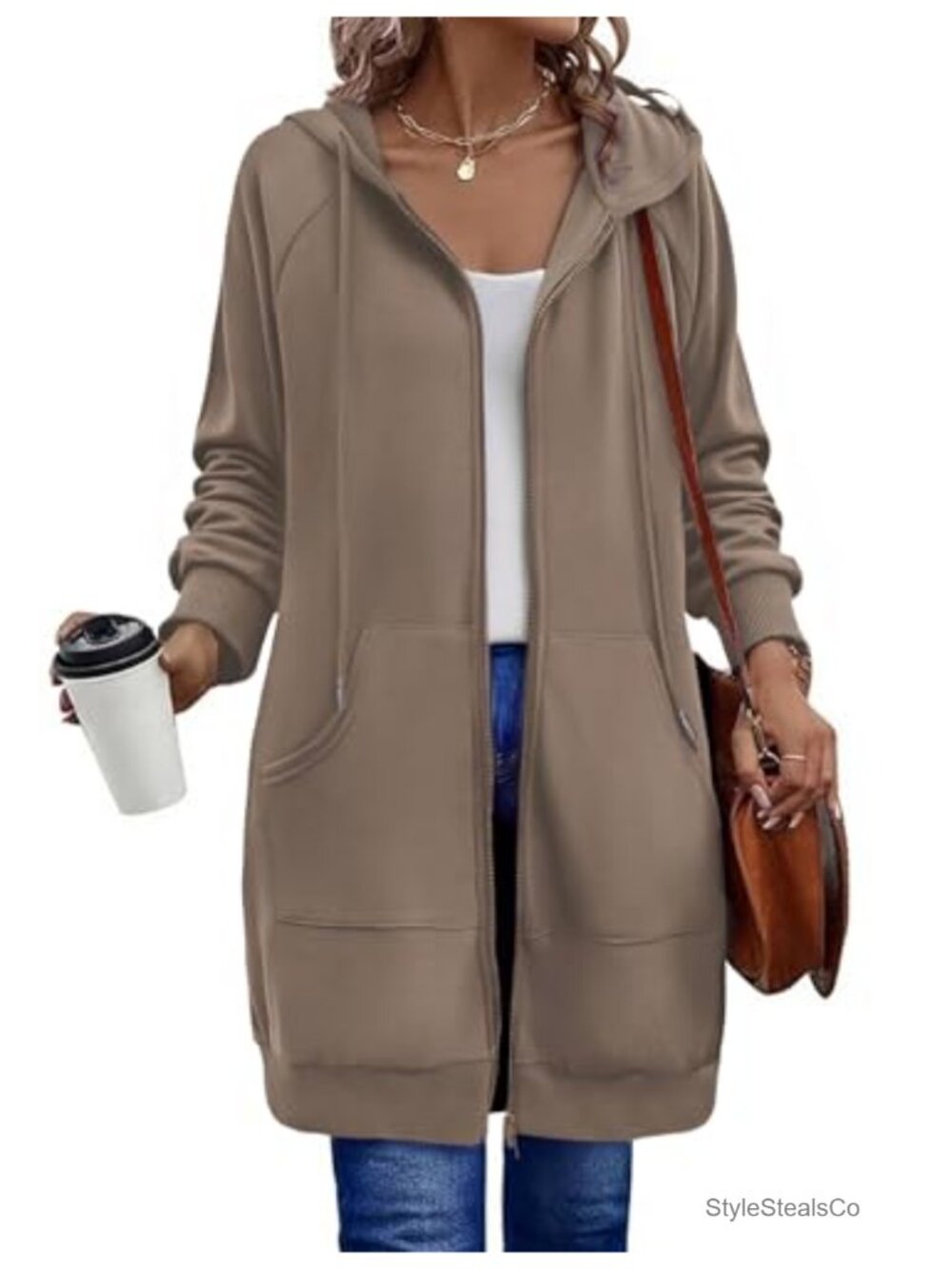 Women's Zip Up Hoodie Long Tunic Sweatshirt Oversized Fleece
